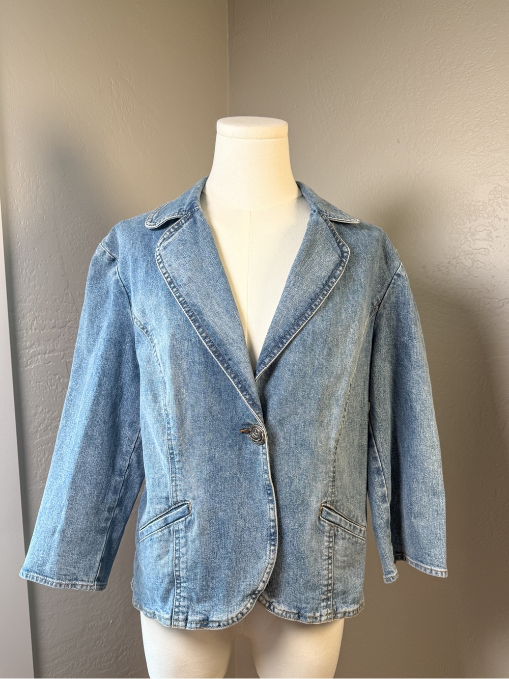 Caslon Denim Blazer Jacket Women’s Light Wash Stretch Cotton Size L